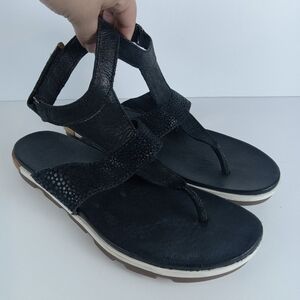 Sorel Torpeda Sandals Womens 11 Black Slingback Leather Ankle Strap Hook & Loop